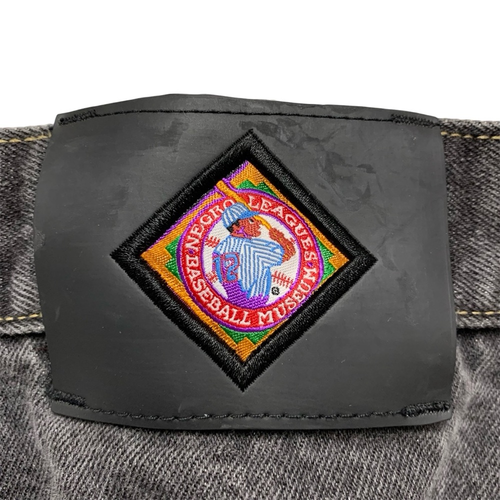 Negro‎ League Baggy Fit Baseball Jeans 44 x 34 Embroidered Patches Black Grey * - Picture 10 of 14